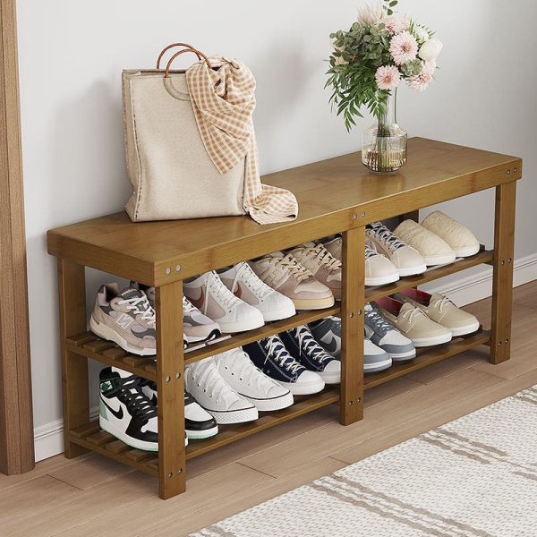 Modern Minimalist Rectangle Heather Bamboo Shoe Storage 2-Shelf For Entryways - Image 14