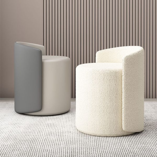 Modern Minimalist Cylinder Leather Cashmere Kilim Bird Check Foam Vanity Stool Backrest Swivel For Bedroom - Image 3