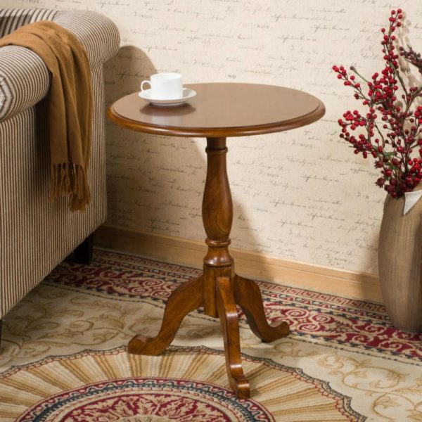 Traditional European Round Wood Tripod Base End Table For Living Room - Image 2