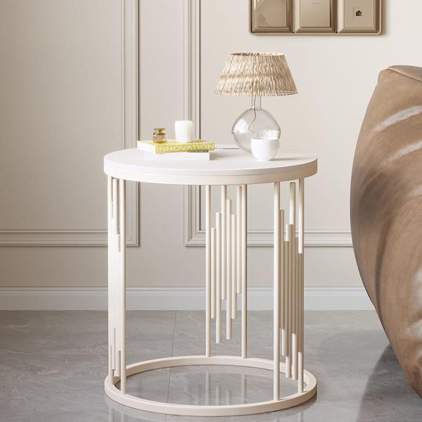 Contemporary Scandinavian Round Cylindrical Rock Slab Carbon Steel End Table For Living Room - Image 2