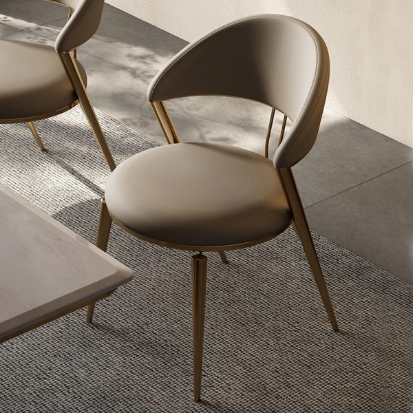 Modern Luxury Round Cushion Microfiber Leather Carbon Steel Dining Chair Backrest Armrest For Dining Room - Image 7