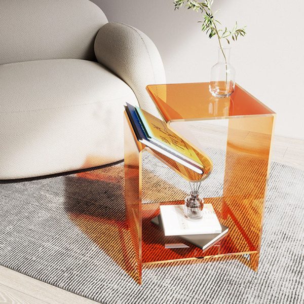 Modern Minimalist Square Acrylic End Table Two Tiers For Living Room - Image 9