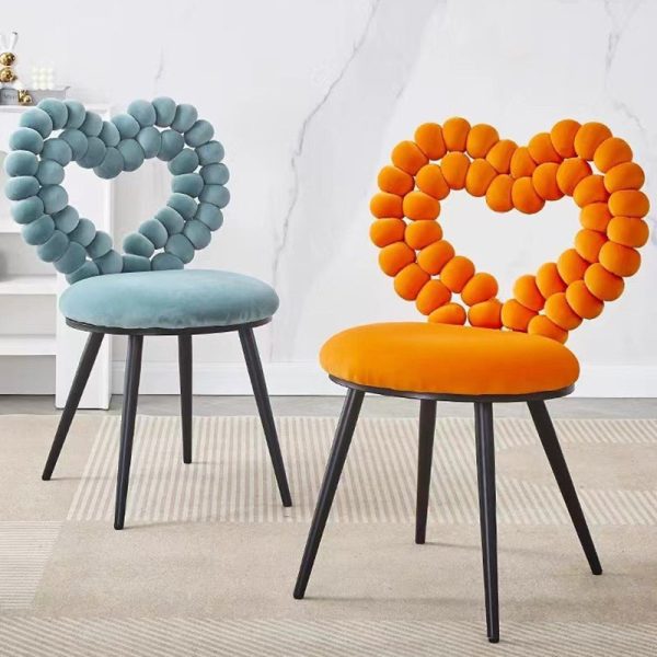 Contemporary Scandinavian Velvet Sponge Metal Heart Ball Round Vanity Stool Backrest For Bedroom - Image 2
