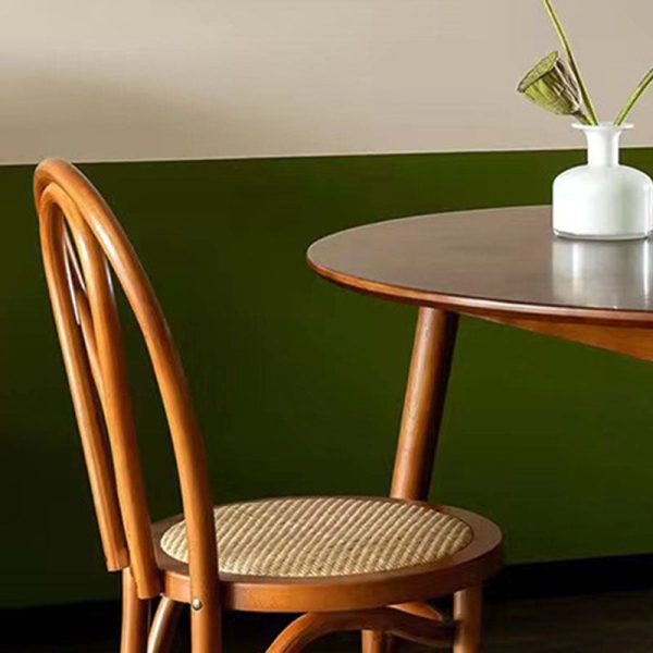 Traditional Vintage Curved Frame Solid Wood Wicker Dining Chair Backrest For Dining Room - Image 3