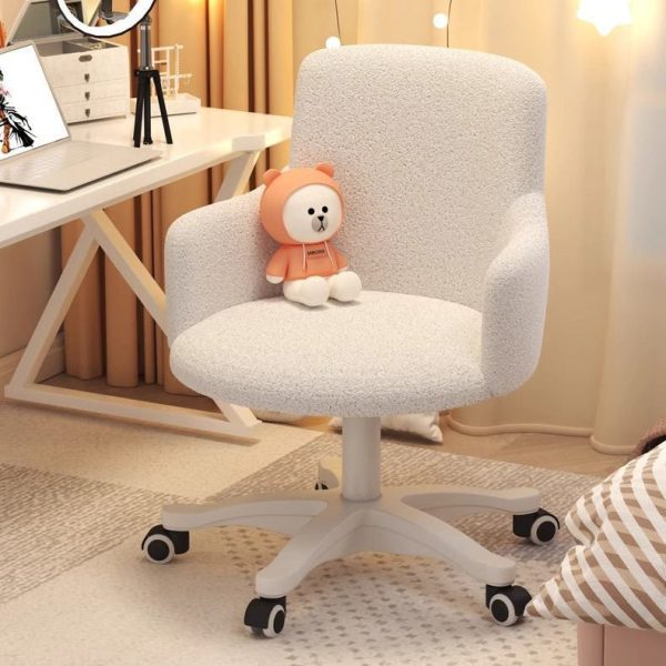 Modern Minimalist Fabric Velvet Carbon Steel Sponge Round Rotatable Desk Chair Backrest Armrest For Home Office - Image 16