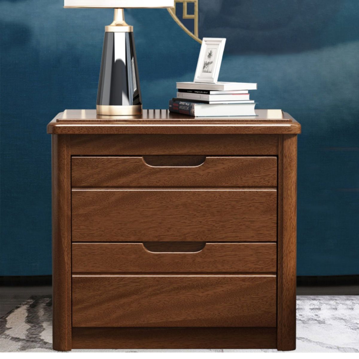 Traditional Vintage Rectangular Wood Nightstand 2-Drawer For Bedroom - Image 1