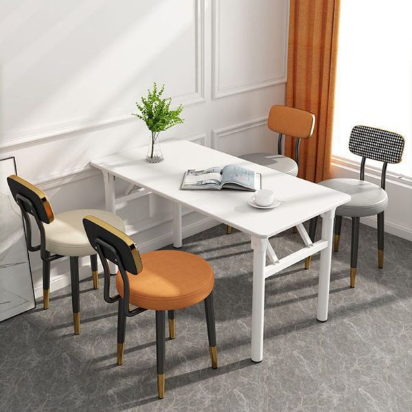 Modern Minimalist Round Upholstered Rectangular Back Leather Metal Dining Chair For Dining Room - Image 9