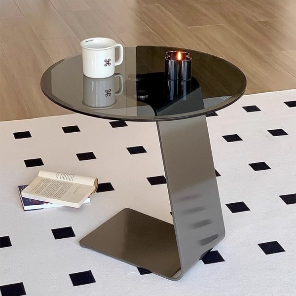 Modern Luxury Round Tempered Glass Carbon Steel Base End Table For Living Room - Image 2