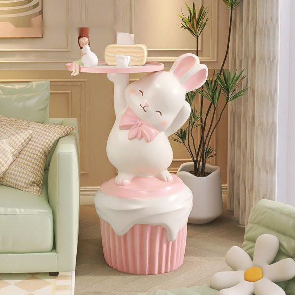 Contemporary Creative Cartoon Rabbit Resin Side Table 1-Tray For Living Room - Image 3