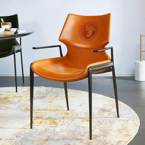 Contemporary Luxury Leather Metal Tapered Legs Dining Chair Backrest For Living Room - Image 4