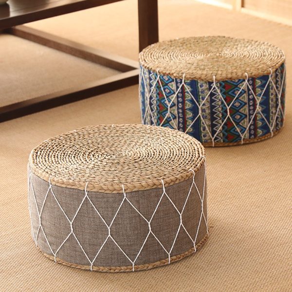 Contemporary Creative Round Cattail Fabric Low Stool For Living Room - Image 3