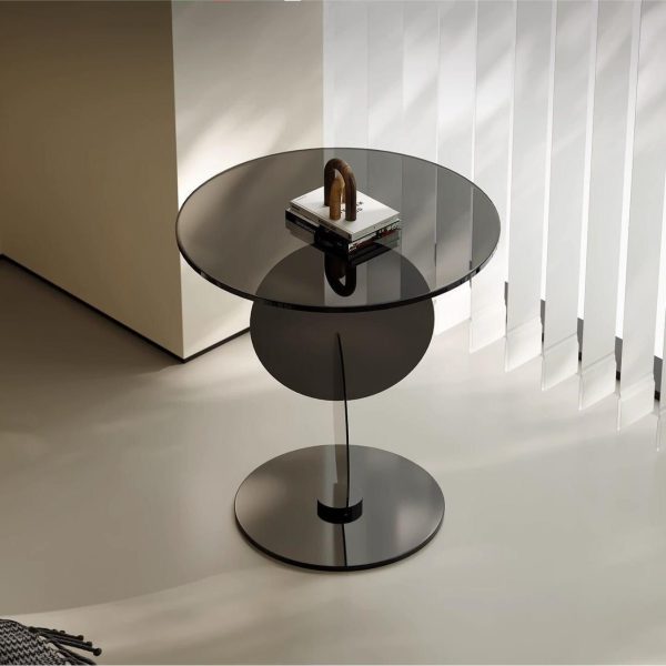 Modern Art Deco Round Combine Design Glass Metal End Table For Living Room - Image 3