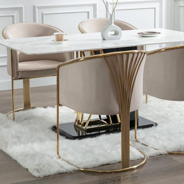 Modern Luxury Half Round Curved Leather Metal Frame Dining Chair Backrest Armrest For Dining Room - Image 12