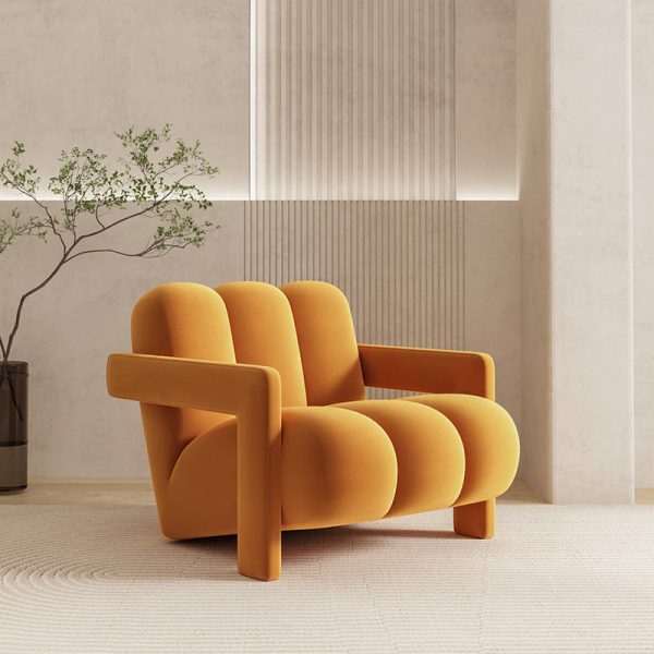 Contemporary Scandinavian Velvet Lambswool Wood Sponge Single Sofa Backrest Armrest For Living Room - Image 19