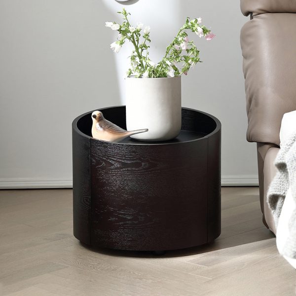 Modern Minimalist Round Cylinder Wood Nightstand 1-Drawer For Bedroom - Image 2