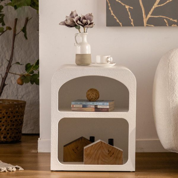 Modern Minimalist Round Corner Rectangular Density Panel Nightstand 2-Cabinet For Bedroom - Image 14