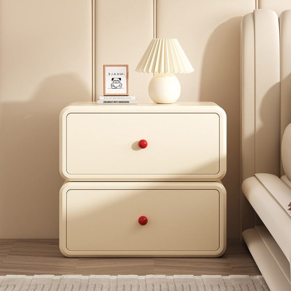 Modern Minimalist Square Tabletop Solid Wood Ceramic Cat Scratch Leather Nightstand 2-Drawer For Bedroom - Image 2