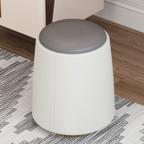 Modern Minimalist Cylinder Round Napa Leather Solid Wood Iron Vanity Stool Backless Armless For Bedroom - Image 9