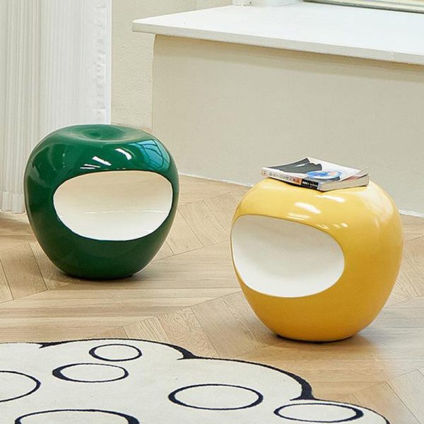 Modern Art Deco Apple Round Resin Chair Backless Armless For Bedroom - Image 2