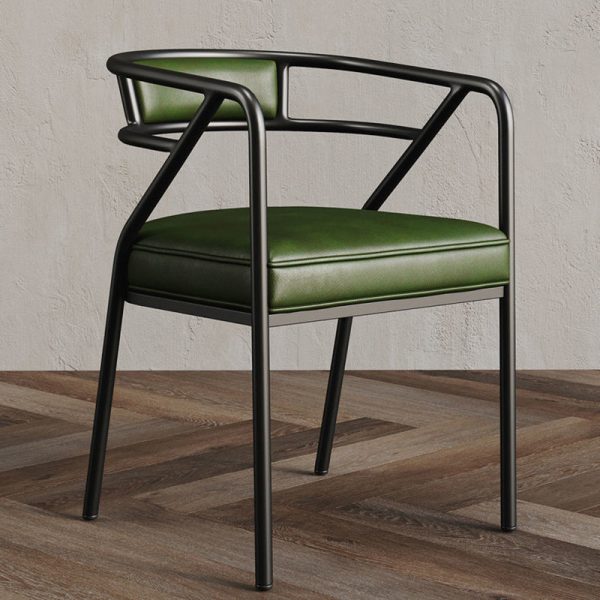 Contemporary Industrial Square Upholstered Suede Fabric Leather Iron Dining Chair Curved Backrest Armrest for Dining Room - Image 11