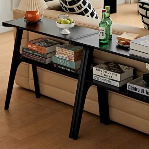 Contemporary Retro Rectangular Beech Rubber Wood Side Table 2-Tier For Living Room - Image 8