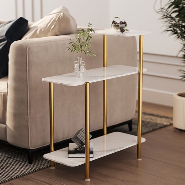 Contemporary Scandinavian Rectangle Rock Panel Steel Side Table 3-Tier For Living Room - Image 12