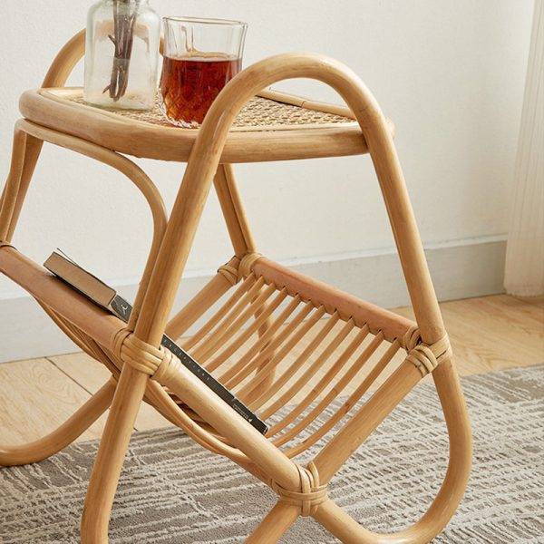 Traditional Japanese Weaving Rectangular Rattan Glass Side Table 2-Tier For Living Room - Image 12