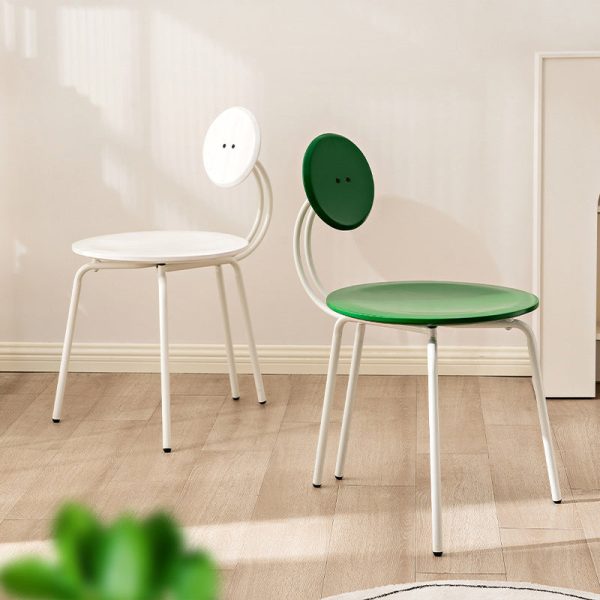 Traditional Vintage Round Rubberwood Steel Vanity Stool Backrest Armless For Bedroom - Image 10