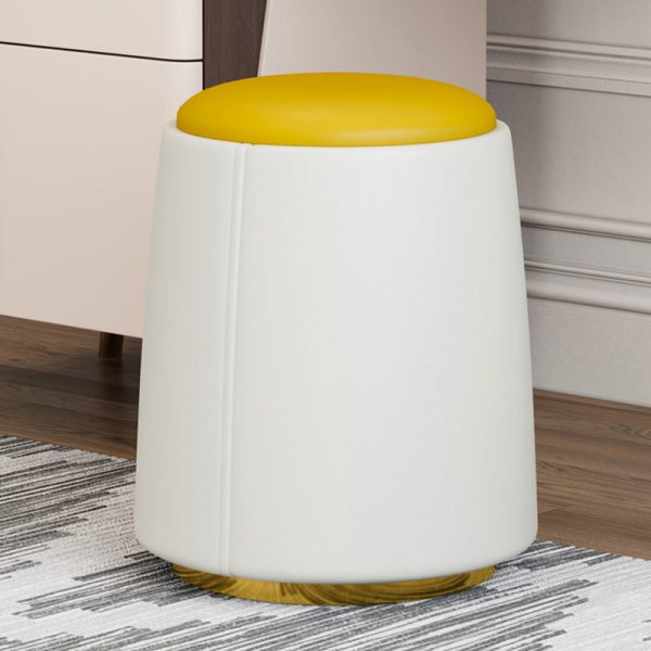 Modern Minimalist Cylinder Round Napa Leather Solid Wood Iron Vanity Stool Backless Armless For Bedroom - Image 10