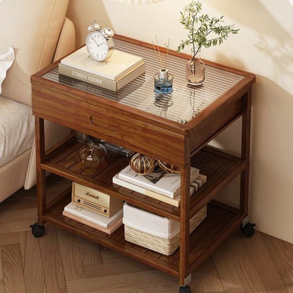 Contemporary Nordic Rectangle Glass Bamboo End Table 3-Tier For Living Room - Image 3