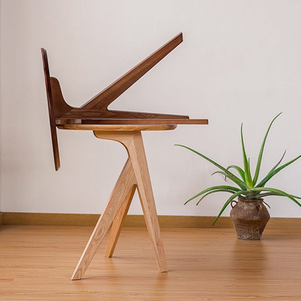 Traditional Japanese Round Triangle Leg Ash Wood End Table For Living Room - Image 6