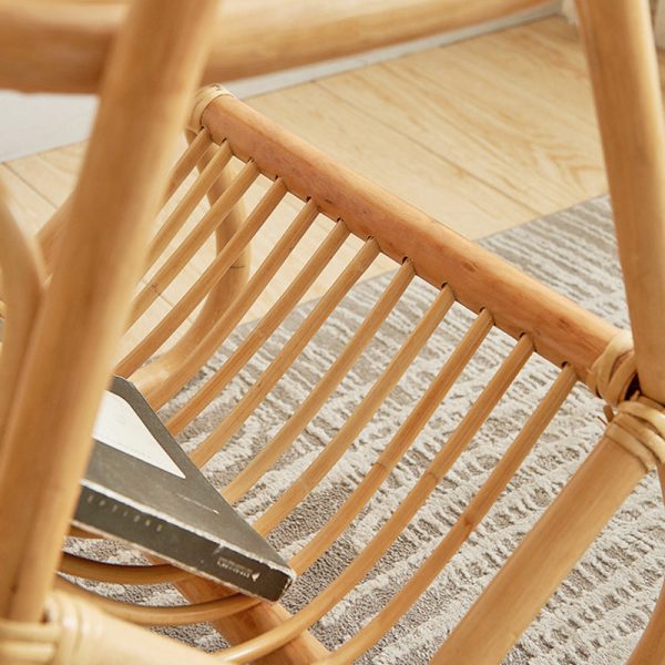 Traditional Japanese Weaving Rectangular Rattan Glass Side Table 2-Tier For Living Room - Image 10