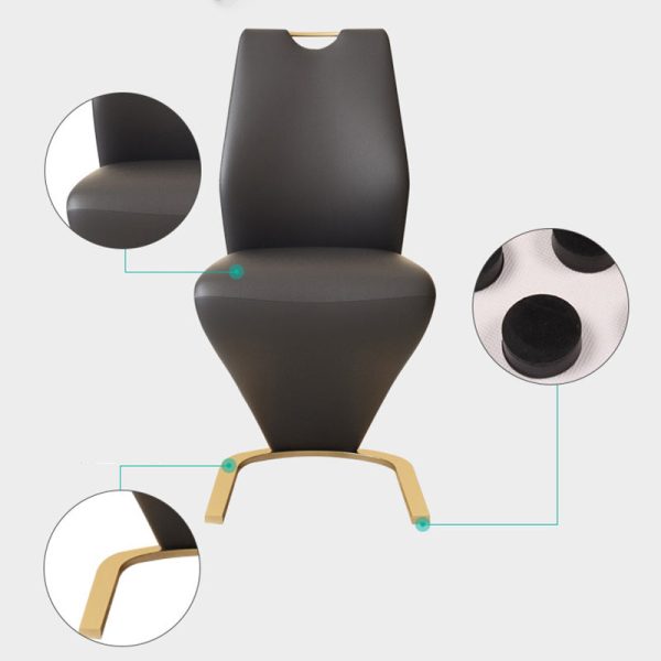 Modern Minimalist U-Shaped Chassis Rectangle Leather Titanium Gold Silver-Plated Dining Chair Backrest Armless For Dining Room - Image 11