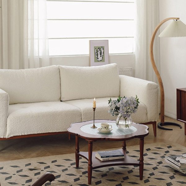Contemporary Retro Flower Round Wood Glass Coffee Table 2-Tier For Living Room - Image 20