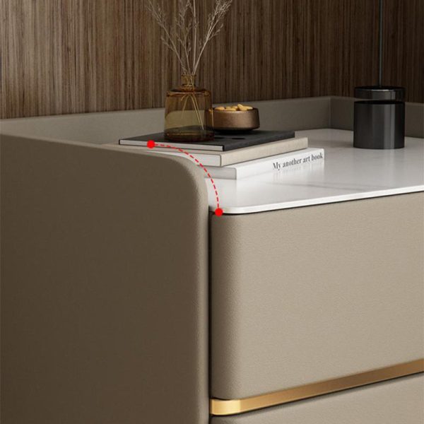 Modern Luxury Rectangular Solid Wood Rock Slab Leather Nightstand 2-Drawer For Bedroom - Image 10