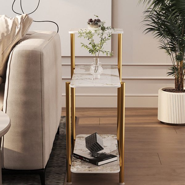 Contemporary Scandinavian Rectangle Rock Panel Steel Side Table 3-Tier For Living Room - Image 7