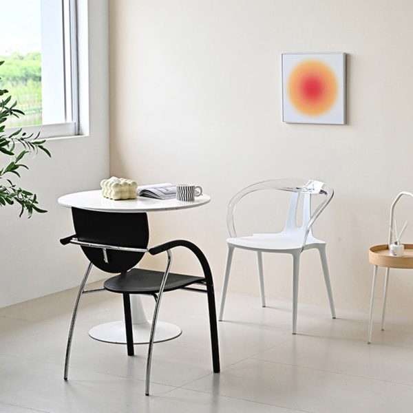 Modern Minimalist Curve Frame Plastic Dining Chair Backrest Armrest For Dining Room - Image 2