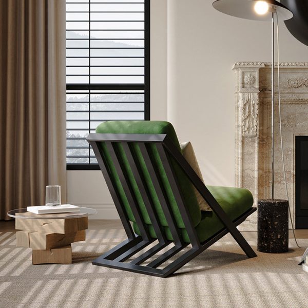 Contemporary Scandinavian Square Velvet Sponge Carbon Steel Recliner Backrest For Living Room - Image 11