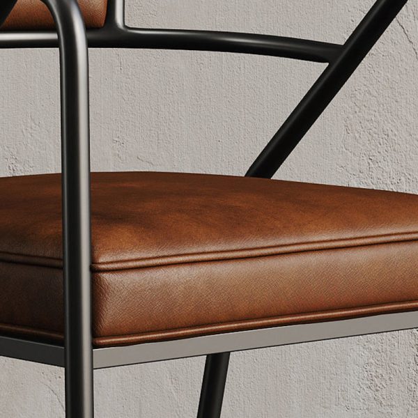 Contemporary Industrial Square Upholstered Suede Fabric Leather Iron Dining Chair Curved Backrest Armrest for Dining Room - Image 9