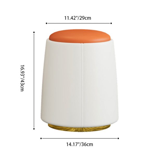 Modern Minimalist Cylinder Round Napa Leather Solid Wood Iron Vanity Stool Backless Armless For Bedroom - Image 4