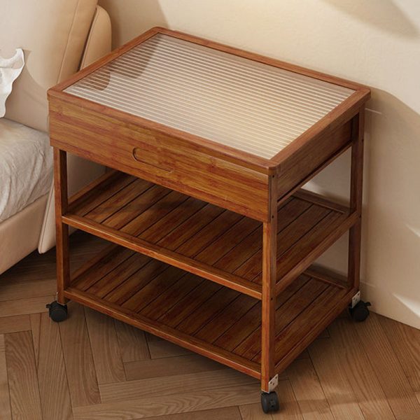 Contemporary Nordic Rectangle Glass Bamboo End Table 3-Tier For Living Room - Image 8
