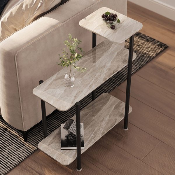 Contemporary Scandinavian Rectangle Rock Panel Steel Side Table 3-Tier For Living Room - Image 2