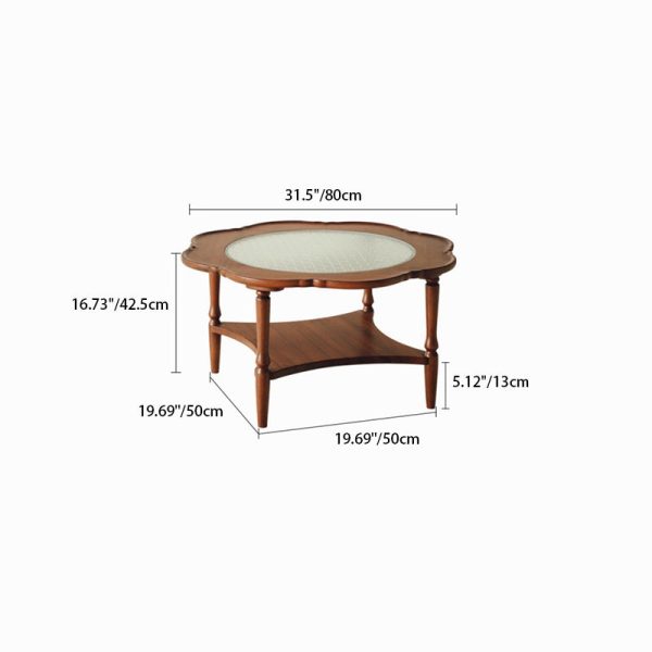 Contemporary Retro Flower Round Wood Glass Coffee Table 2-Tier For Living Room - Image 8
