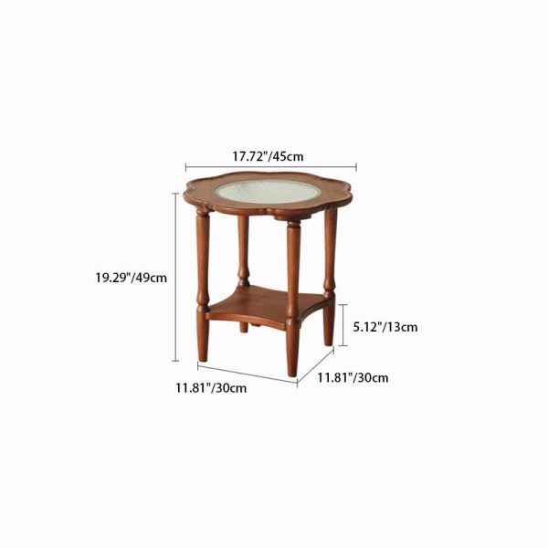 Contemporary Retro Flower Round Wood Glass Coffee Table 2-Tier For Living Room - Image 7