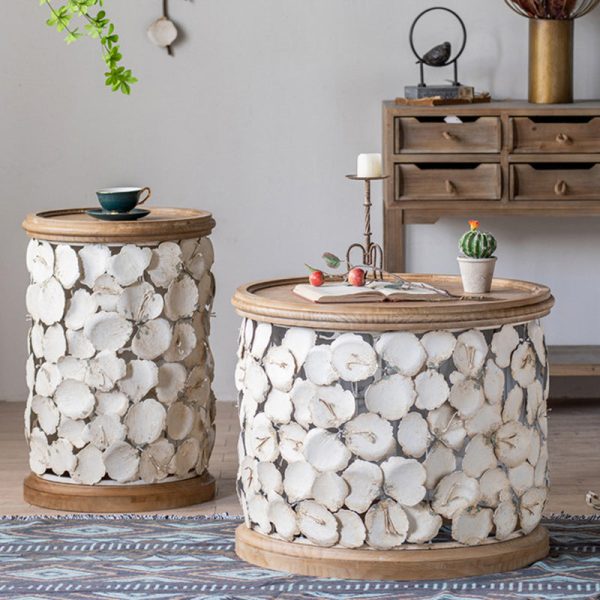 Modern Art Deco Round Petals Wood Iron Coffee Table 1-Tier For Living Room - Image 2