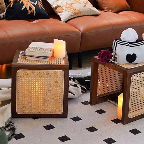 Traditional Japanese Rectangular Solid Wood Stainless Steel End Table 1-Tier For Living Room - Image 3
