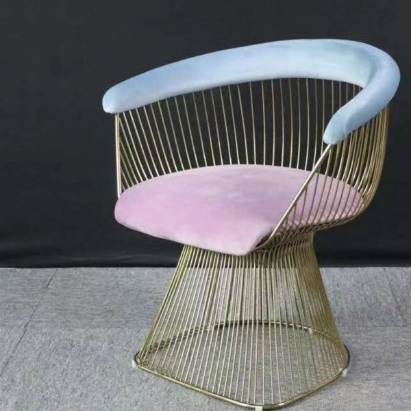 Modern Luxury Curve Hollow Oval Fabric Stainless Steel Accent Chair Backrest Arm For Living Room - Image 7