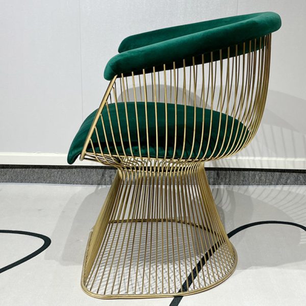 Modern Luxury Curve Hollow Oval Fabric Stainless Steel Accent Chair Backrest Arm For Living Room - Image 8