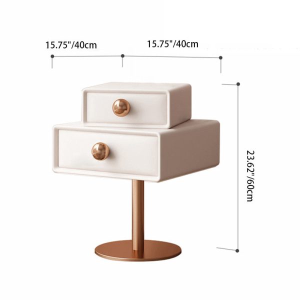 Contemporary Creative Orb Square Rotatable Stackable Wood Steel Nightstand 2-Drawer For Bedroom - Image 4