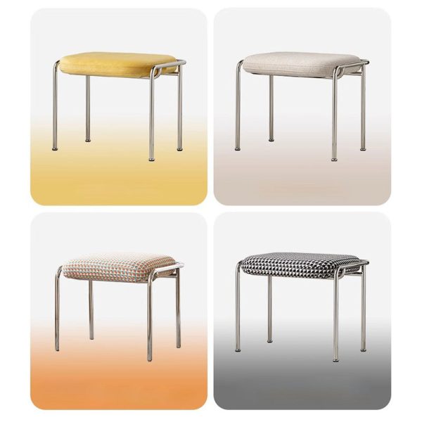 Contemporary Scandinavian Square Cotton Linen Upholstered Stainless Steel Frame Vanity Stool Backless For Bedroom - Image 12